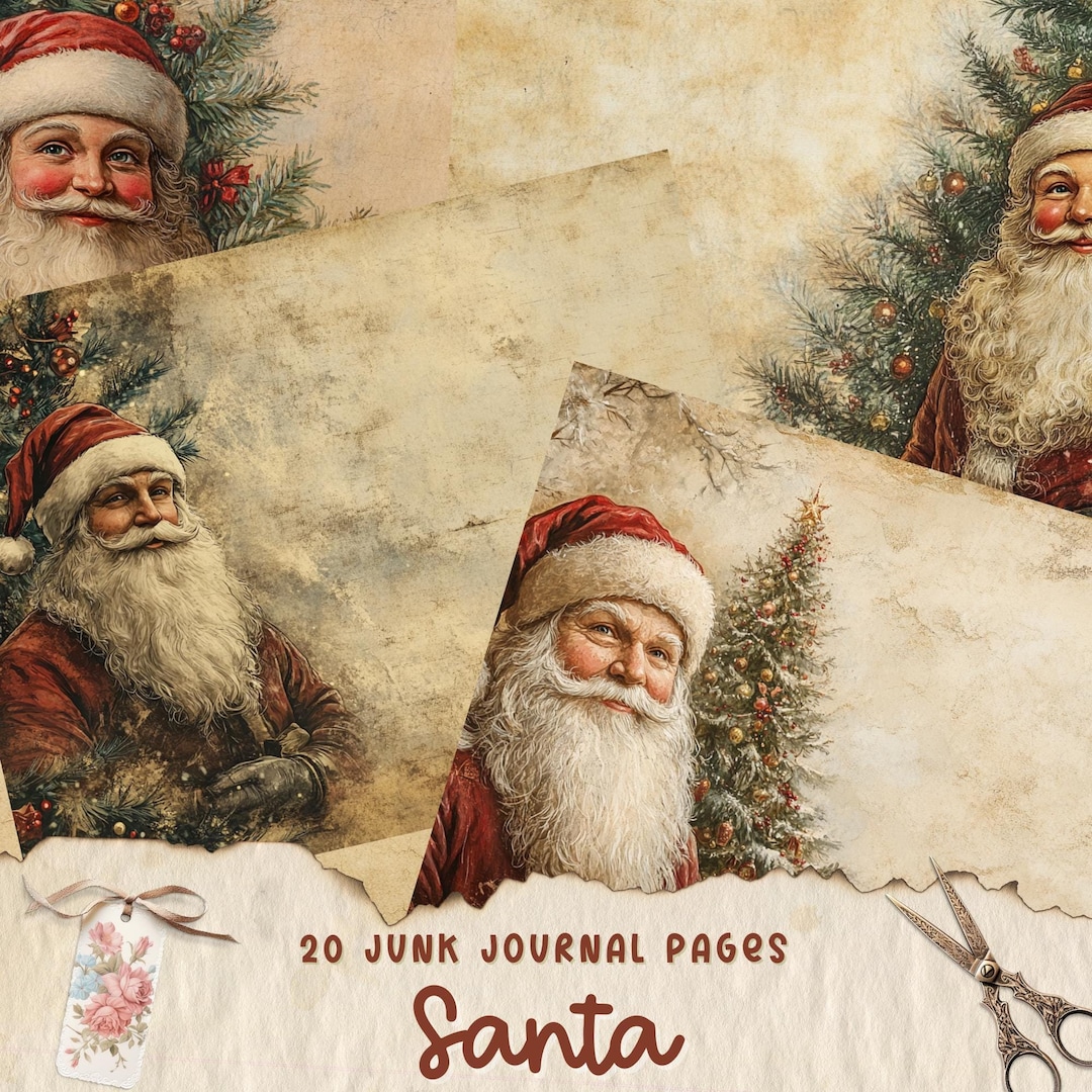 Santa Junk Journal Pages, Digital Festive Scrapbook Paper Kit ...