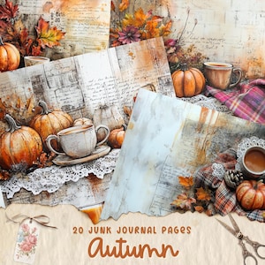 Autumn Junk Journal Pages, Digital Fall Scrapbook Paper, Printable Cozy Autumn Collage Sheet, Fall Leaf Junk Journal Kit, Autumn Ephemera