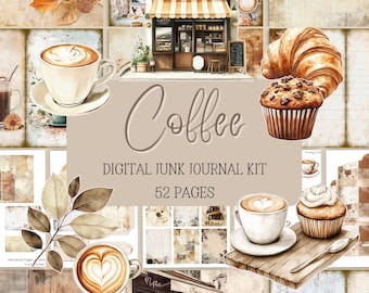 Coffee Junk Journal Kit, Cafe Journal Card, Vintage Printable, Latte Scrapbook Supplies, Coffee Ephemera, Vintage Coffee Journal Page Cake