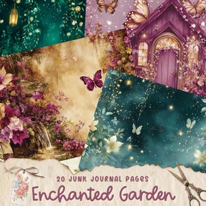 Pages de journal indésirable du jardin enchanté, fournitures de journal imprimables, kit de papier de scrapbooking numérique, éphémères fantastiques, impression d'art jardin féerique