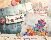 Birthday Junk Journal Printable Pages, Celebration Junk Journal Kit, Junk Journal Paper, Vintage Ephemera, Shabby Chic, Scrapbook Supplies