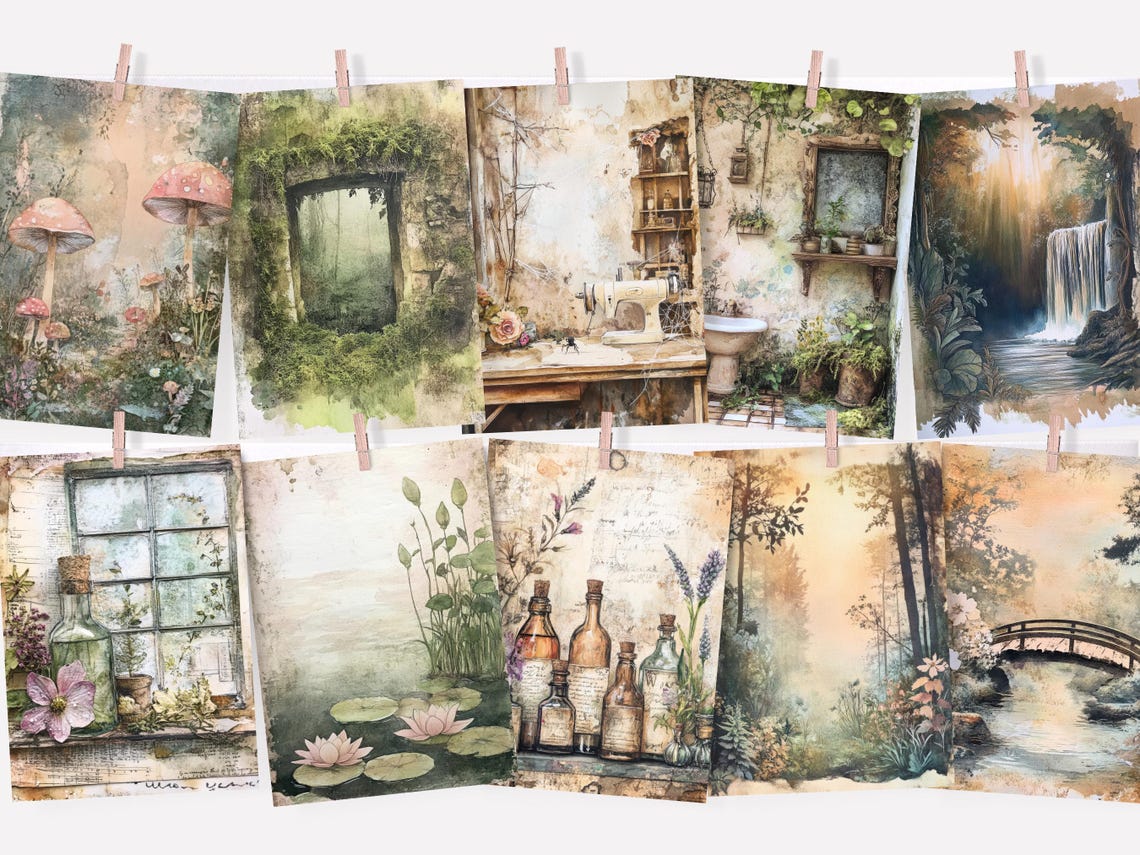 Enchanted Forest Junk Journal Pages, Mystic Woodland Digital Paper ...