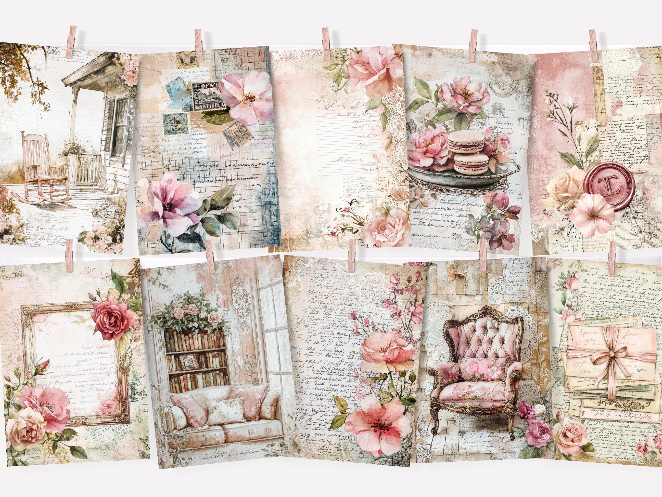 Shabby Rose Chic Junk Journal Papers, Vintage Floral Digital Paper ...