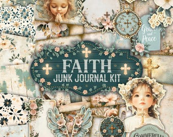 Faith Prayer Folio, Christian Junk Journal, Escritura, Imprimível, Ephemera, Presentes para Ela, Ele, Cartões de Oração, Download Digital, Kit de Artesanato