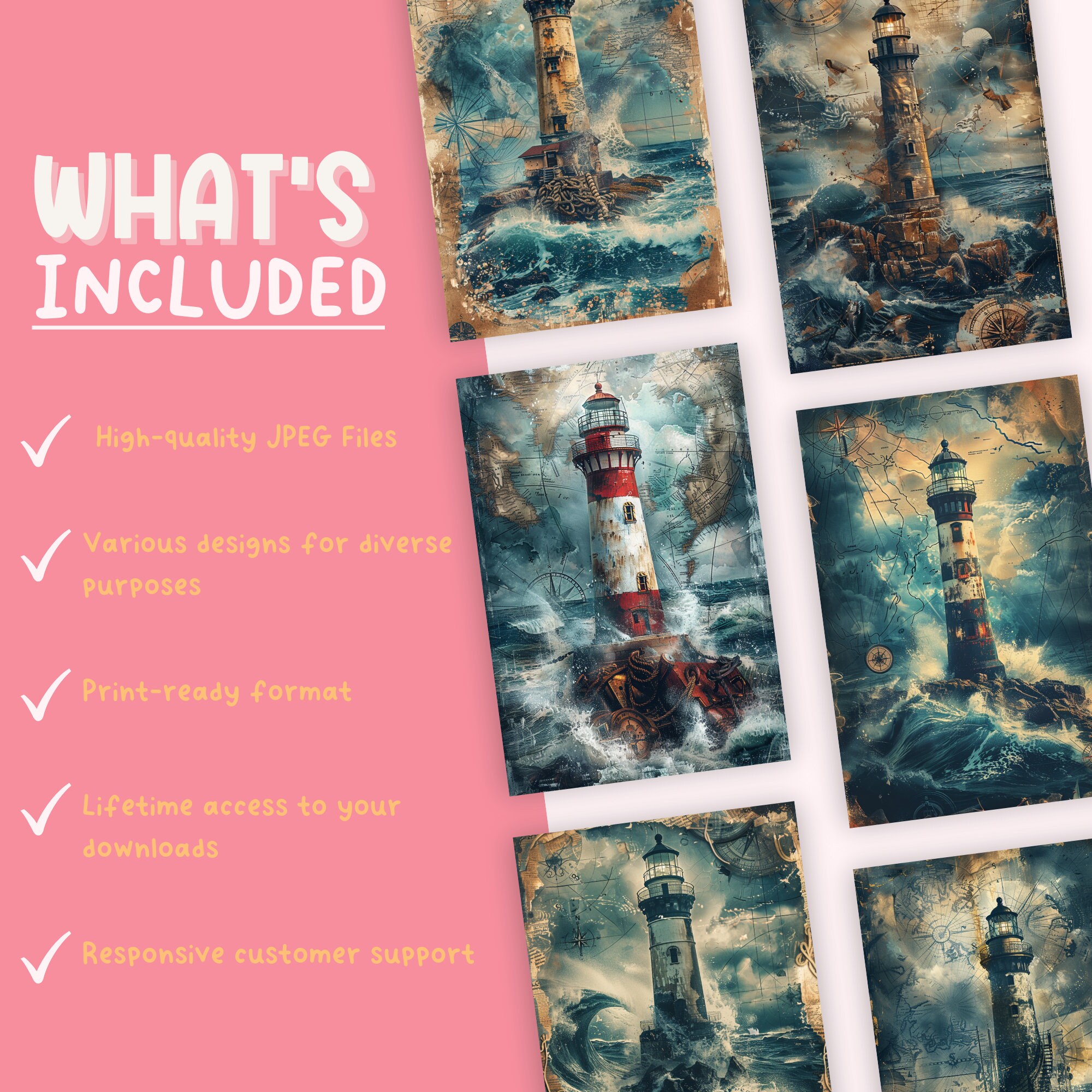 Lighthouse Junk Journal Pages, Digital Ocean Themed Scrapbook Paper ...