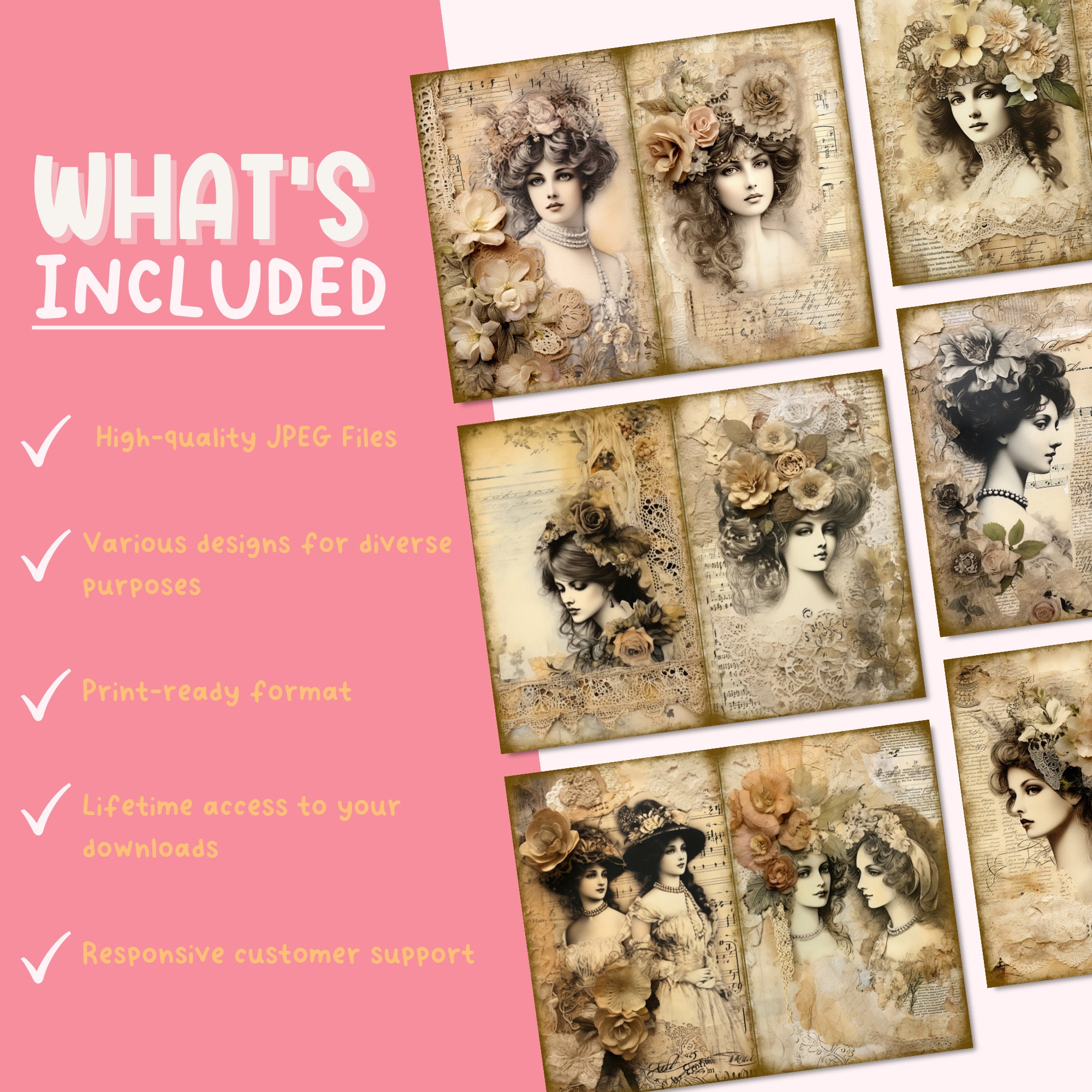 Victorian Woman Junk Journal Printable Pages, Digital Download, Vintage ...