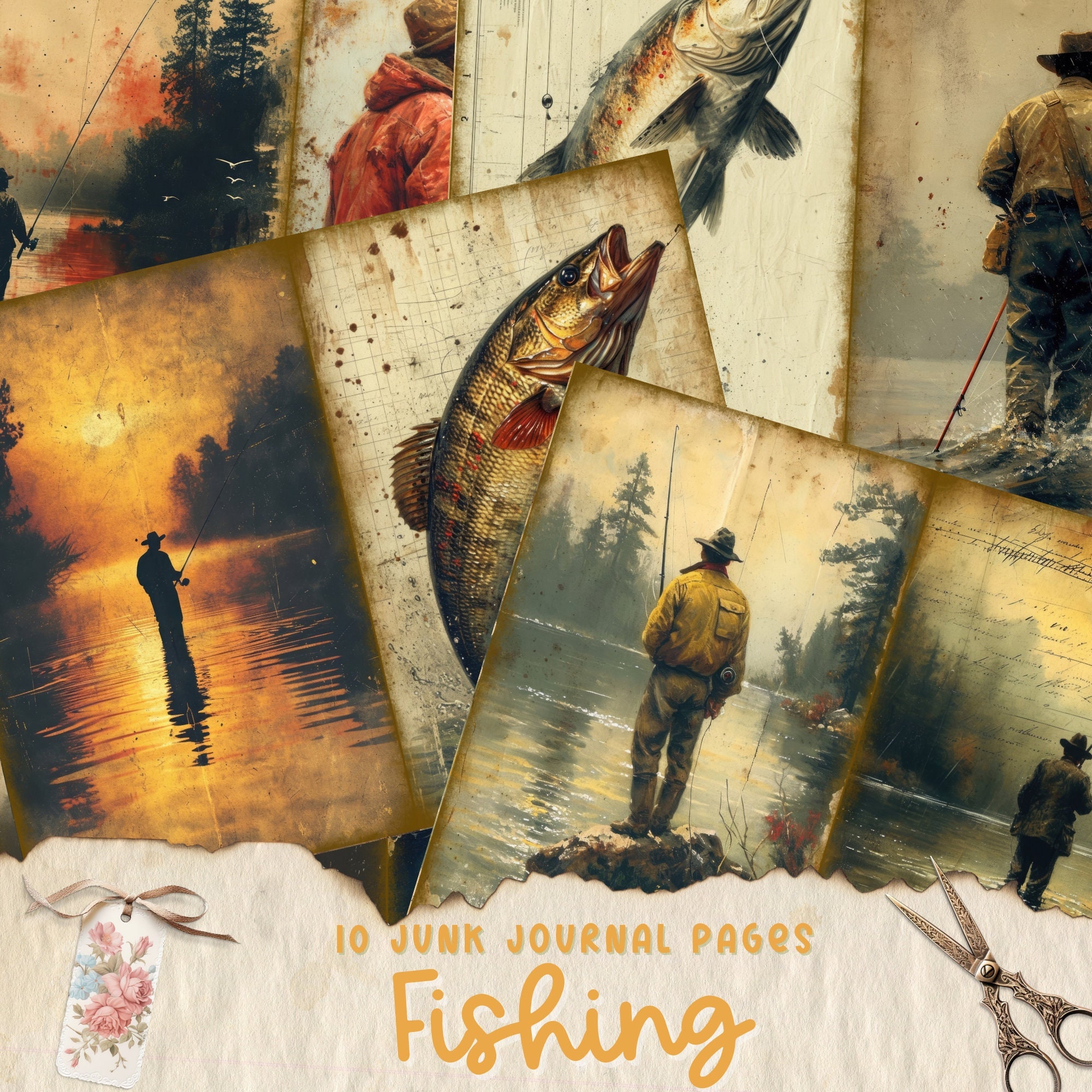 Fishing Wall Art Set of 4, Printable Fishing Art, Fishing Rod