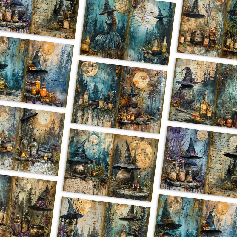 Witchcraft Junk Journal Pages, Digital Scrapbook Paper Kit, Printable ...
