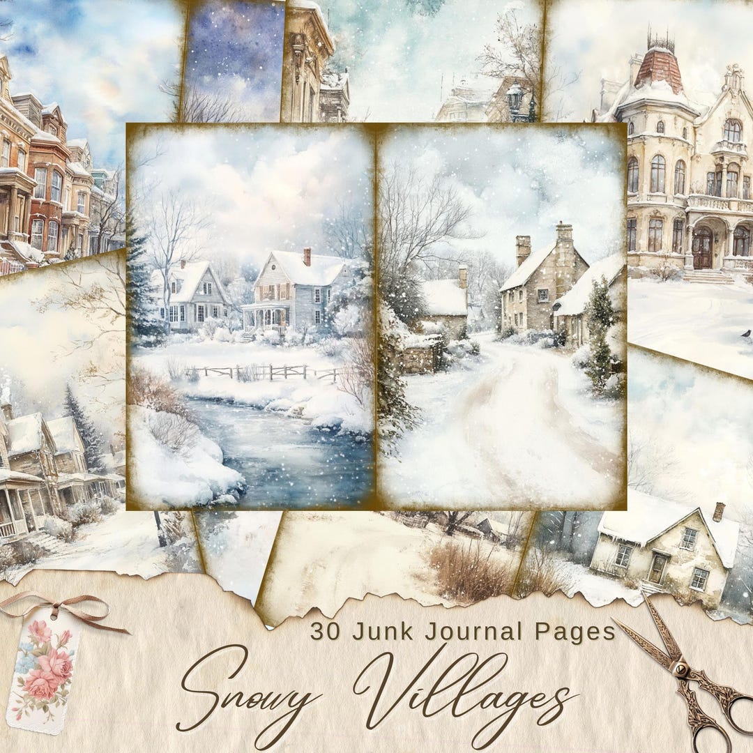 Snowy Village Junk Journal Pages, Digital Winter Town Paper, Cozy ...