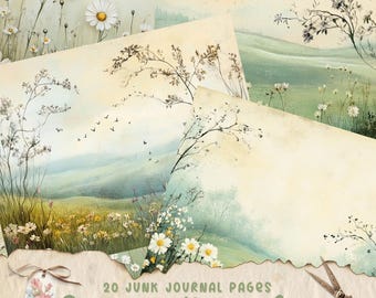 Watercolor Spring Meadow Junk Journal Printable Page, Flower Junk Journal Kit, Floral Junk Journal Paper Digital, Garden Scrapbook Supplies