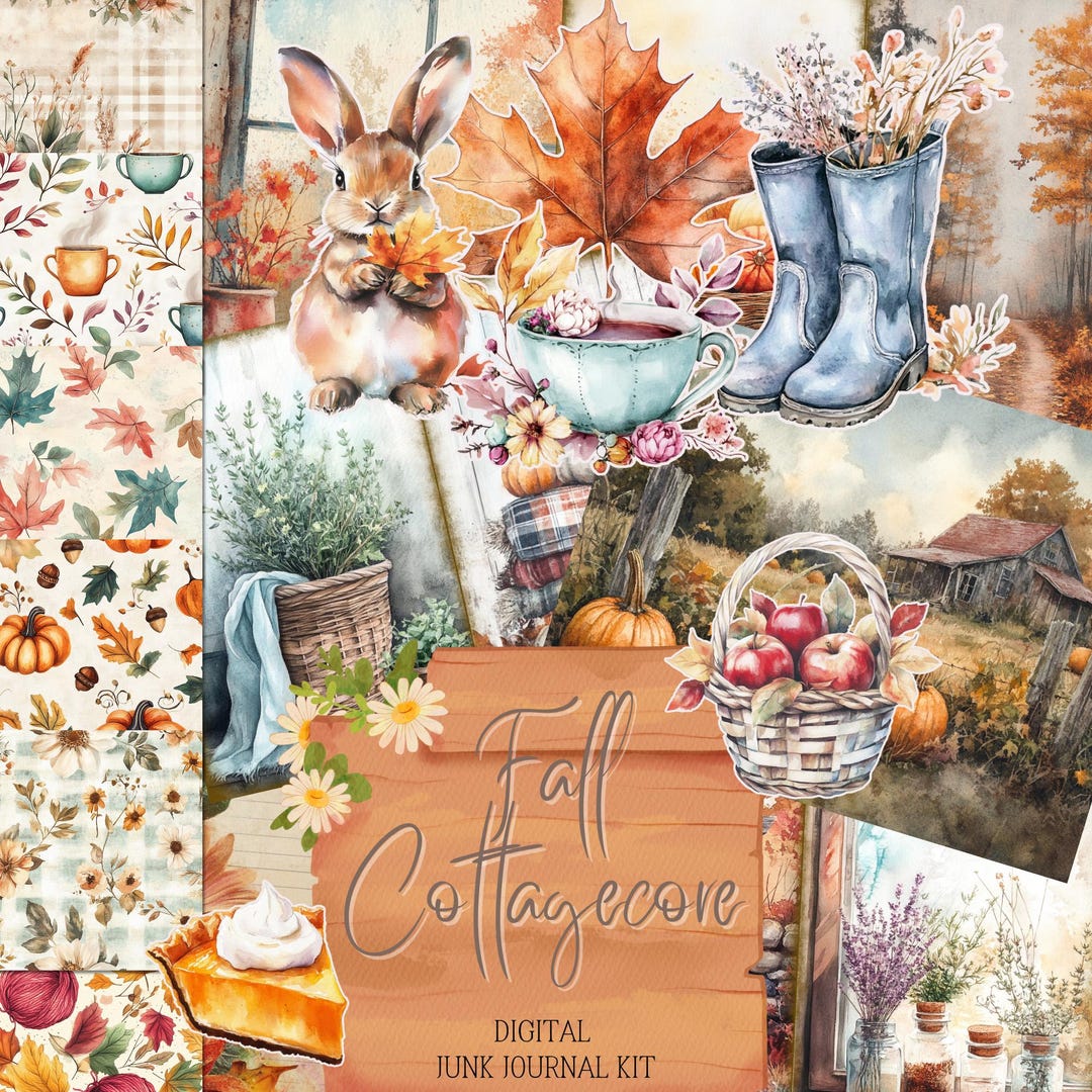 Fall Cottagecore Junk Journal Kit, Autumn Printable Pages, Cozy ...