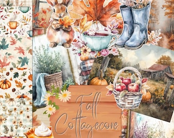 Fall Cottagecore Junk Journal Kit, Autumn Printable Pages, Cozy Backgrounds, Patterns, Writing Paper and Ephemera for Scrapbook and Crafts
