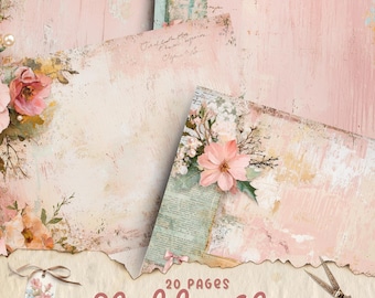 Shabby Chic Junk Journal Pages, lente-ephemera, plakboek afdrukbaar, afdrukbaar papier, digitale collage, lentepagina's, digitale collage