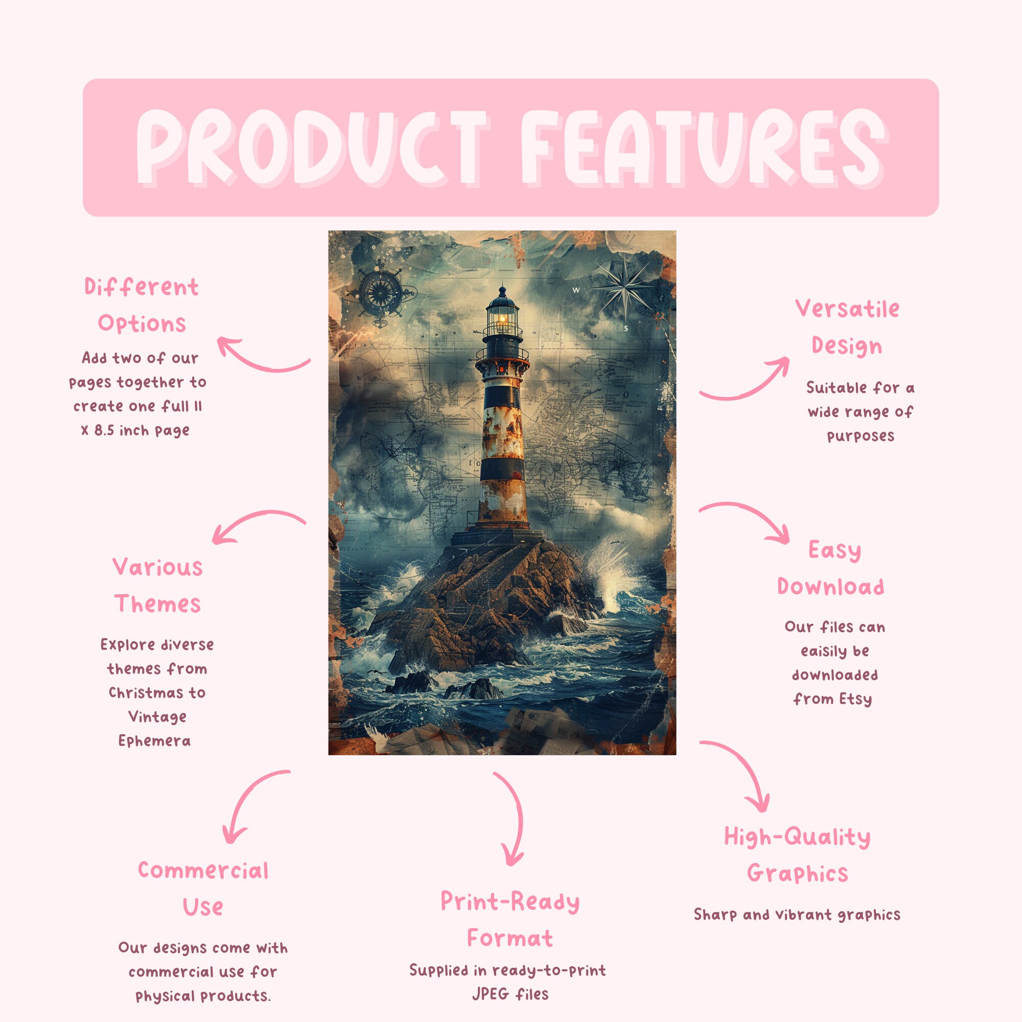 Lighthouse Junk Journal Pages, Digital Ocean Themed Scrapbook Paper ...