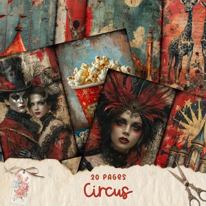 Circus Junk Journal Pages | Printable Ephemera for Scrapbooking and Crafting Projects | Digital Download Printables