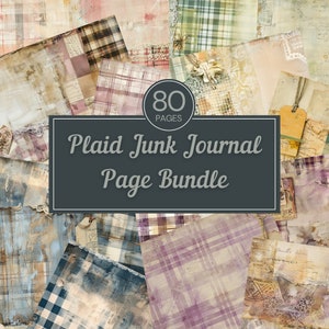 Pacote de páginas de diário grande xadrez, papéis digitais, páginas de diário para impressão, cartões de scrapbook, artesanato em papel, tecidos chiques gastos, plano de fundo