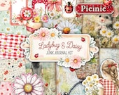 Ladybug and Daisies Junk Journal Kit, Printable Ephemera, Cute Tags, Scrapbook Pages, Digital Download for Crafting Fun, Flower Ephemera