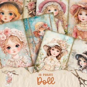 Boneca Excêntrica: Folha de Colagem | Kit de papel para álbum de recortes digital | Download digital | Diário de Arte | Junk Journal Efêmeras | Coisas efêmeras digitais