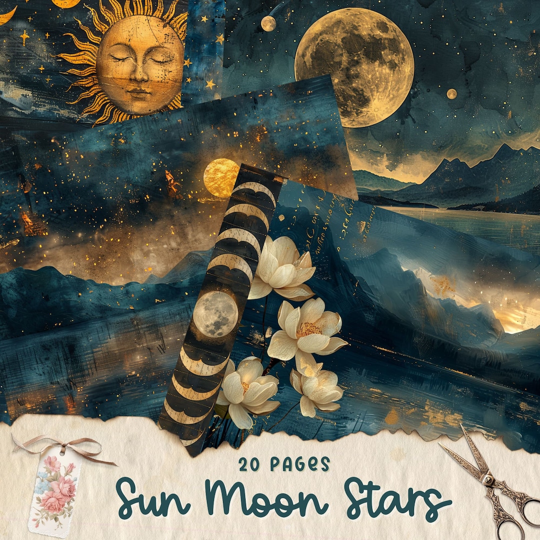 Moon and Stars Junk Journal Kit, Celestial Half Pages, Full Pages ...