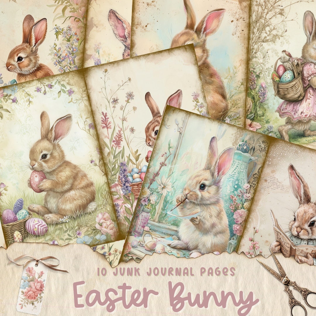 Easter Bunny Junk Journal Pages, Springtime Rabbit Ephemera Kit ...