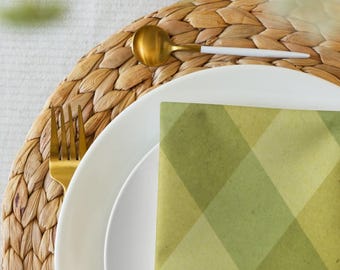Juego de 4 servilletas vintage verdes con estampado de rombos – Decoración de mesa retro con diseño de diamantes