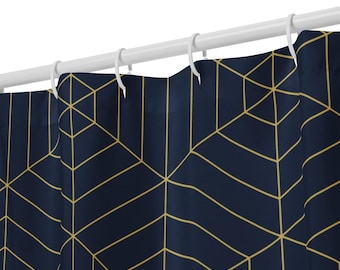 Geometrischer Duschvorhang - Marine-Gold Modernes Art-Deco-Muster