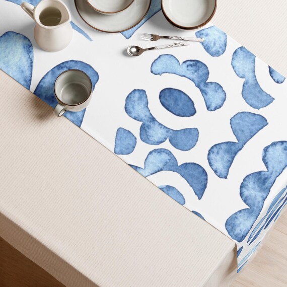 Amalfi Tiles Table Runner – Blue Mediterranean Pattern Décor - Etsy