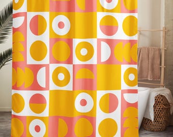 Boho Shower Curtain – Retro Geometric Sunrise Pattern