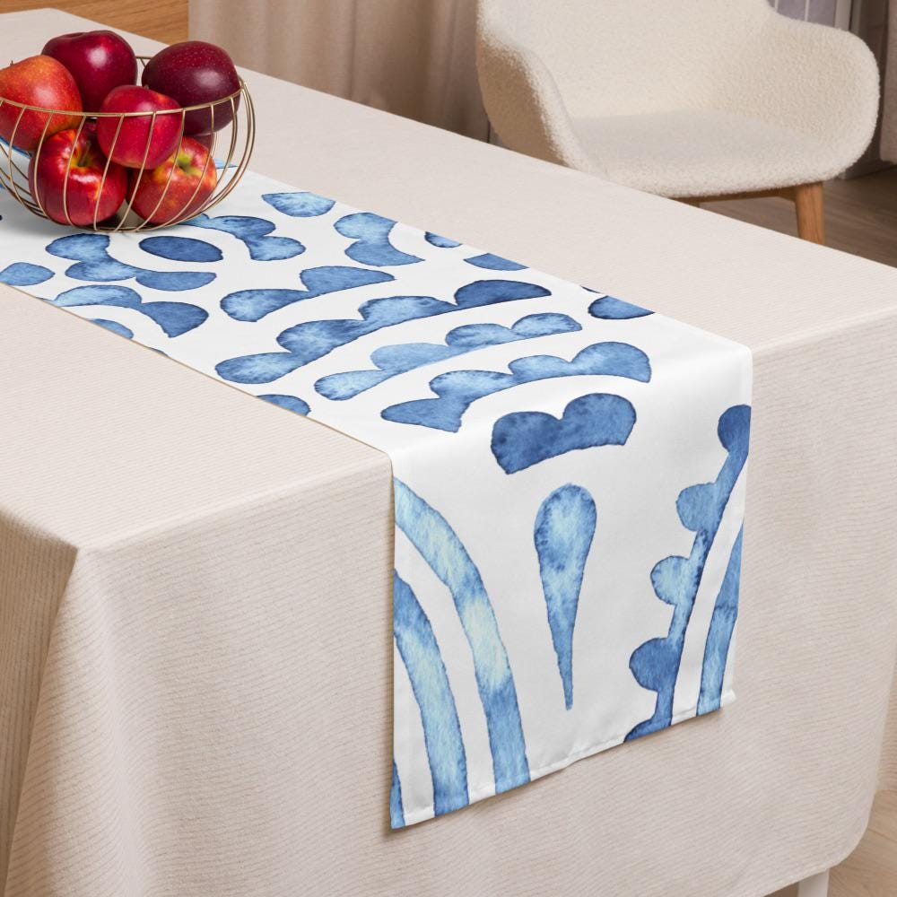 Amalfi Tiles Table Runner – Blue Mediterranean Pattern Décor - Etsy