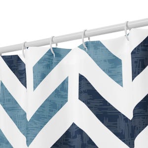 Chevron Shower Curtain, Blue Geometric Bathroom Decor, Modern Zigzag Curtain