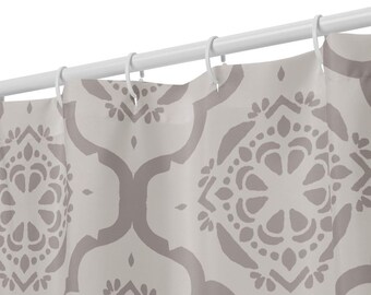 Moroccan Shower Curtain – Grey Geometric Quatrefoil Pattern Bathroom Decor