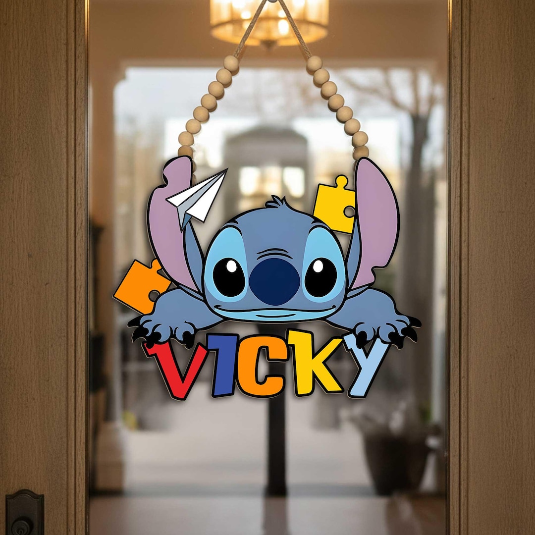 Personalized Stitch Autism Door Sign, Autism Awareness Welcome Wood ...