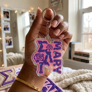 Personalized Sigma Lambda Gamma Key Chain, Custom Name Gamma Acrylic Keychain, Big Little Gifts, Cute Sorority Girl Charm