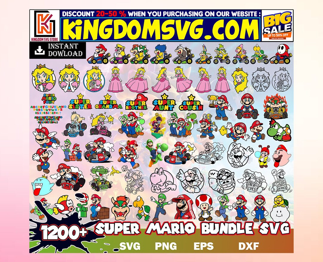 Super Mario Outline Svg Bundle Instant Download Mega Super Etsy