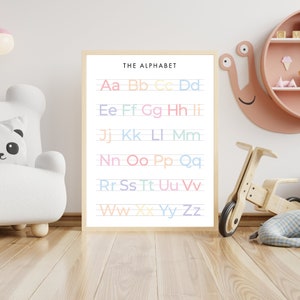 PASTEL ALPHABET Poster, Regenbogen Buchstaben, digitaler Download, druckbare Kinder Alphabet Lernposter mit klarer Schrift, ABC Poster