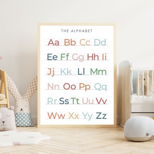 ALPHABET Poster, Regenbogen Buchstaben, DIGITAL Download, druckbare Kinder Alphabet Lernposter mit klarer Schrift, Abc Poster