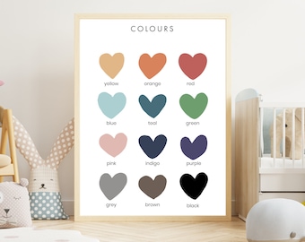 Learning COLOURS, EDUCATIONAL POSTERS, Rainbow Poster, Rainbow Colors Printable, Kids Room Decor, Digital Download, Nursery Decor