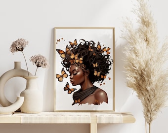 Printable Black Art | Digital Print | Afro Girl Wall Art | Curly Hair Girl Art | Black Women Canvas | Digital Download