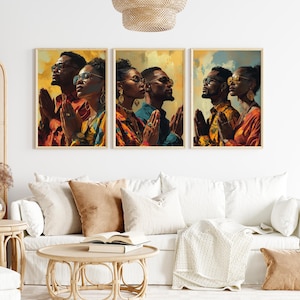 Printable Black Couple Praying Art | 3 Set Poster | Digital Print | Black Inspirational Art |Wall Art| Black Women Canvas | Digital Download