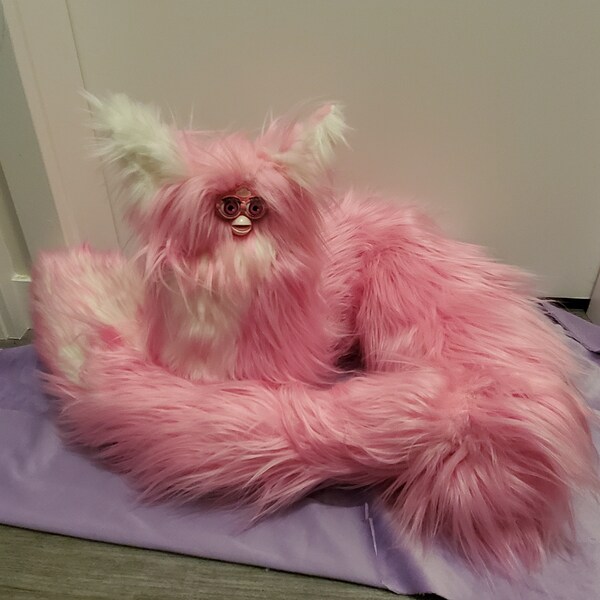 Pink LongFurby with 3D printed faceplate