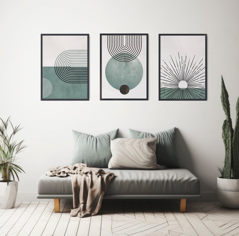 Mid Century Art Prints Set of 3, Neutral Modern Wall Art Decor