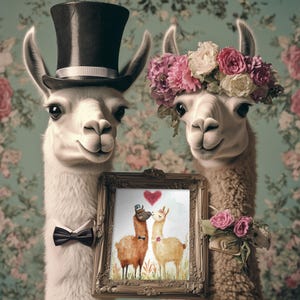Watercolor Llama Love - Kartki walentynkowe, Pakiet kartek rocznicowych