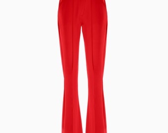 Red Flare Pants – Wide Leg Pants for Women – Women's High-Waisted Pants - Retro Red Pants - Red Fashion Pants - Bold Red Pants for Women