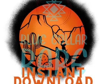 Sunset PNG Cowboy Desert Silhouette Sublimation Téléchargement numérique PNG du sud-ouest
