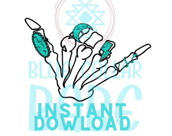 Skeleton Hand with Turquoise Rings Digital Download PNG Western Sublimation
