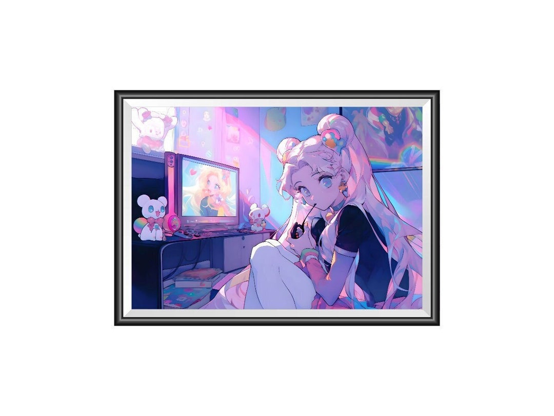Y2K Gamer Girl Wall Art Print, Cute Anime Girl Art Print, Character
