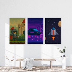 Pixel Gamer Wall Art Set of 4 | Retro 8-Bit Digital Download | Video Game Decor | Game Room Printable | Gamer Gift | Printable Art for Teens