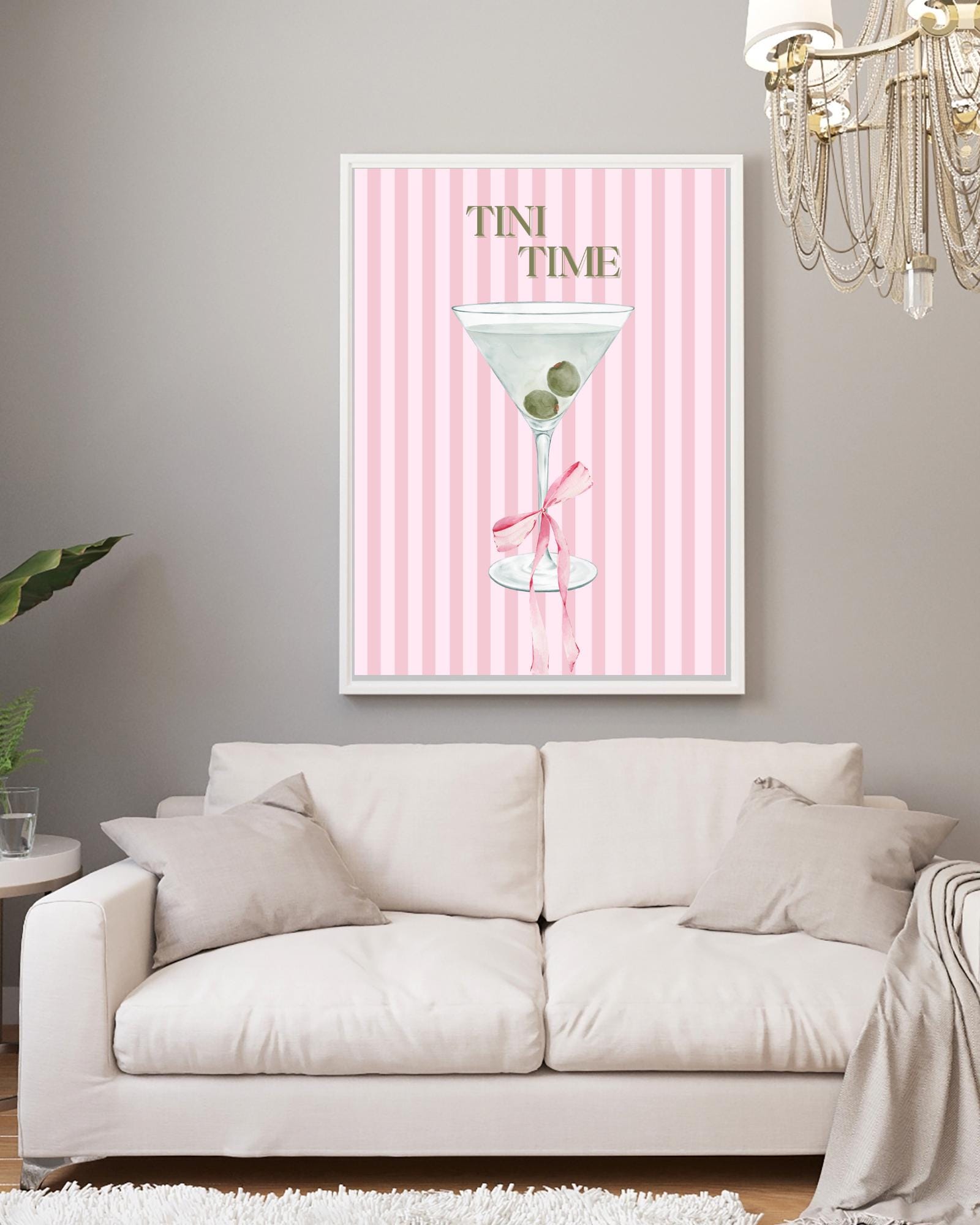 Pink Stripe Martini Wall Art Print