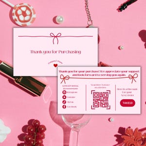 Roze en rood bedankkaartje, trendy Bedankt voor je aankoopkaartjes
