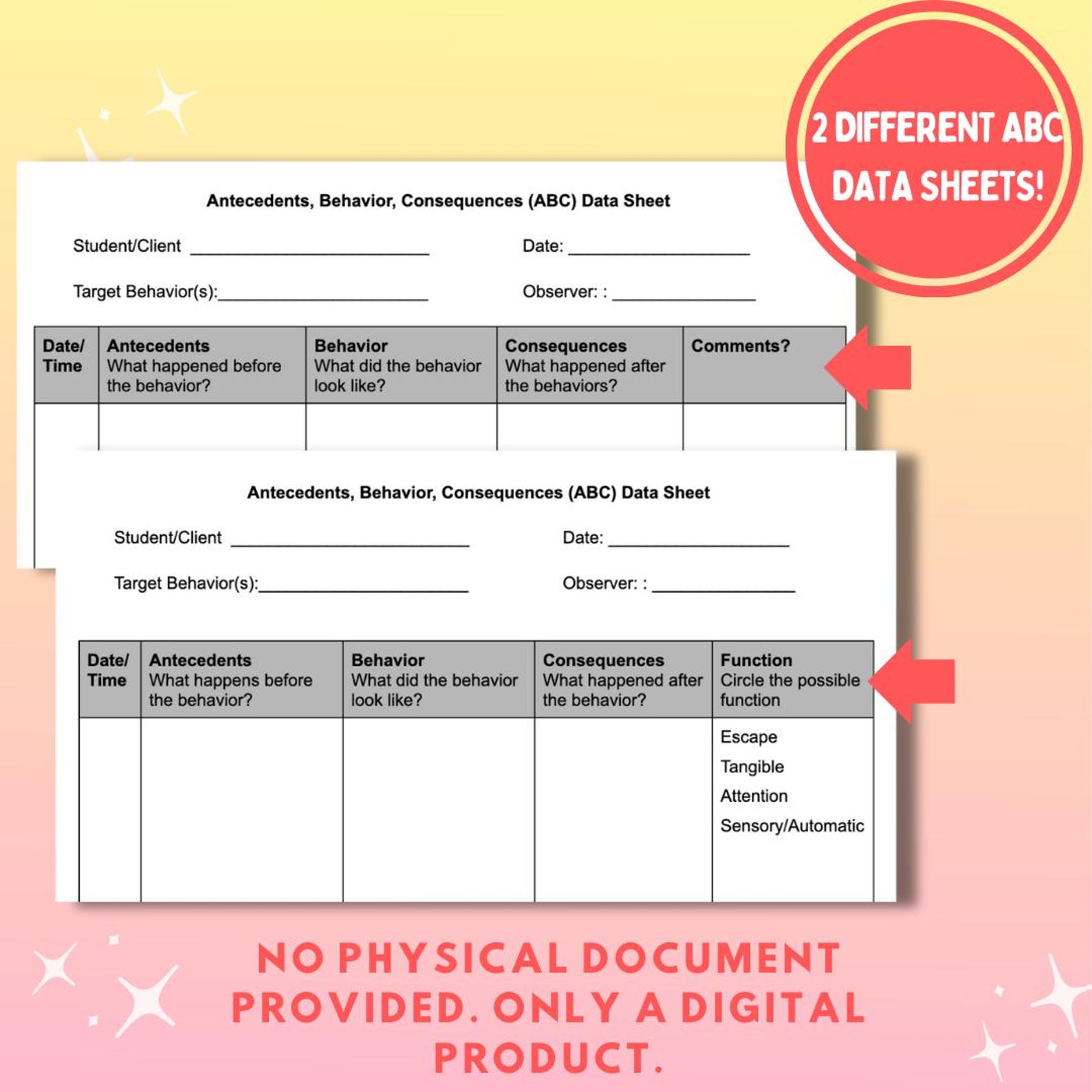 ABA Therapy Data Sheets, ABC Data Sheets, Behavior Tracking Sheets, ABA ...